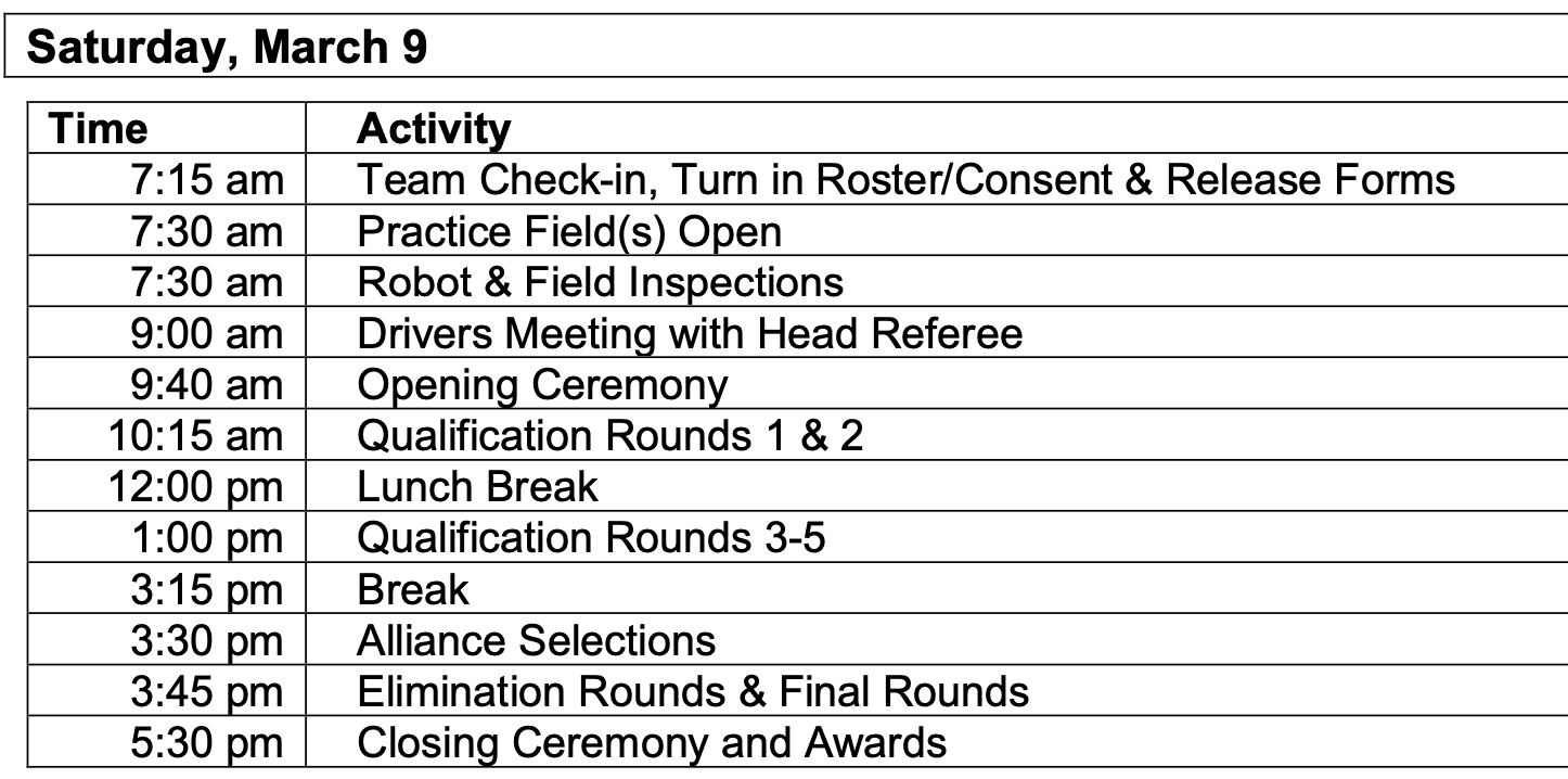 Competition Schedule